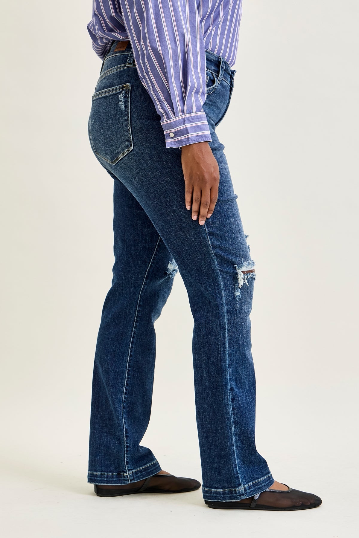 Lucy Mid Rise Hand Sand & Mildly Distressed Bootcut Jeans - PLUS