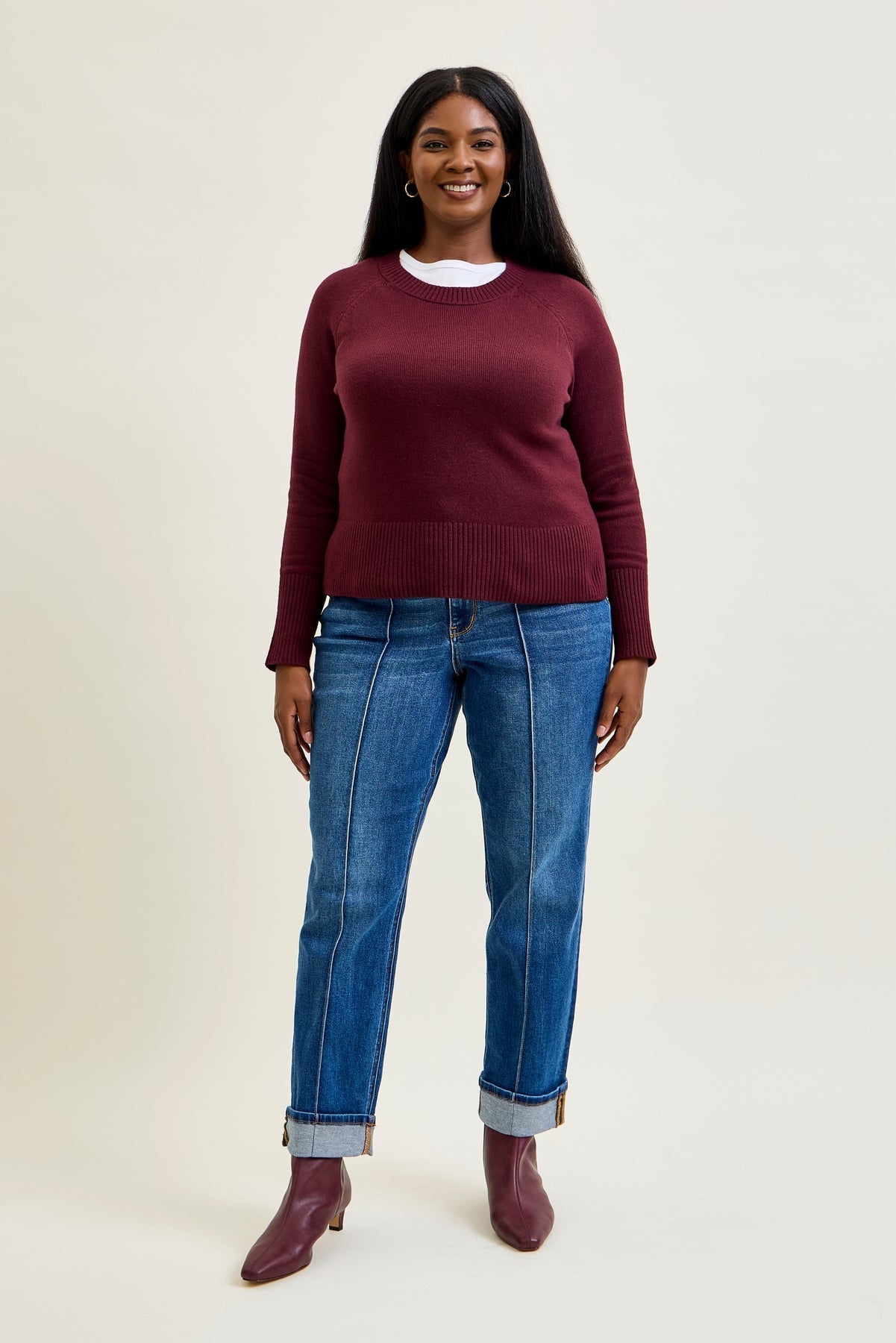 Sally High Rise Front Seam Detail & Cuffed Straight Fit Jeans - PLUS