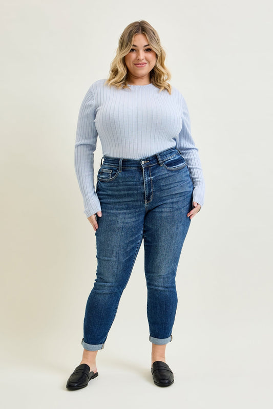 Addison Mid Rise Classic Cuffed Boyfriend Jeans- PLUS