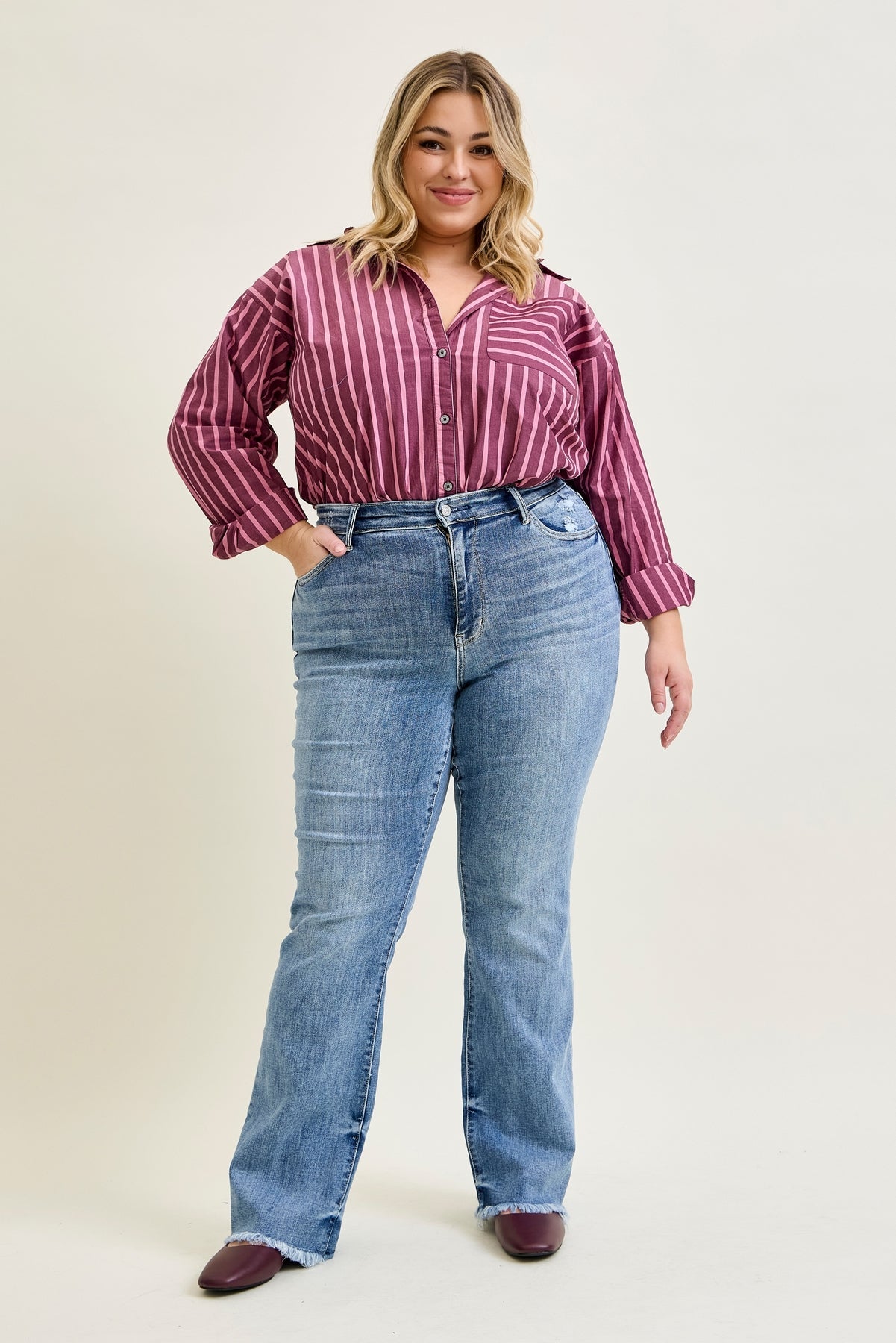 Dana High Rise Bootcut with Fray Hem - PLUS