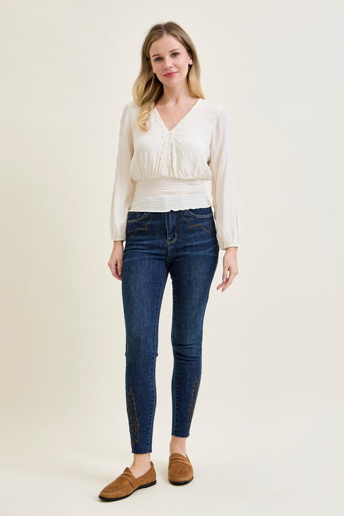 Sarah High Rise Skinny With Western Embroidery Detail
