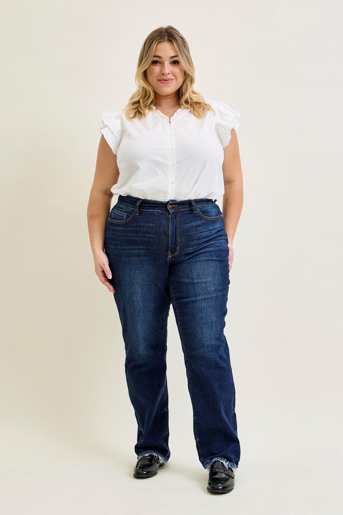 Selena Mid Rise Straight Leg with Fray Hem - PLUS