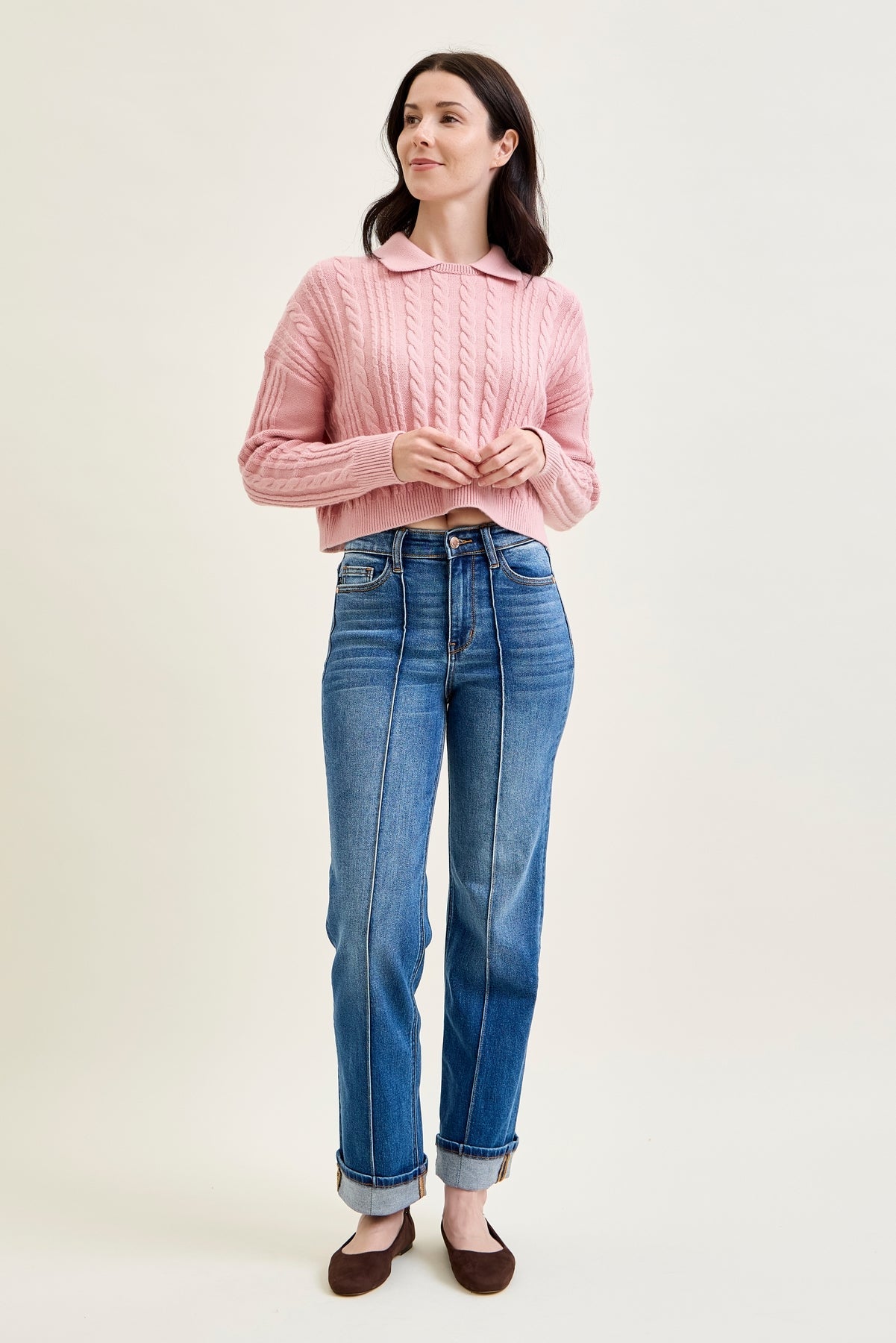 Sally High Rise Front Seam Detail & Cuffed Straight Fit Jeans