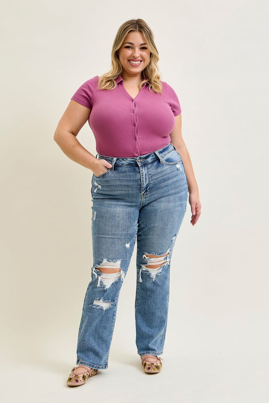 Faye Stone Wash Ripped Bootcut Jeans - PLUS