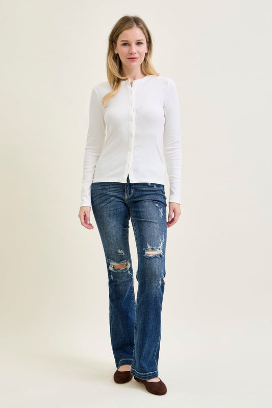 Lucy Mid Rise Hand Sand & Mildly Distressed Bootcut Jeans