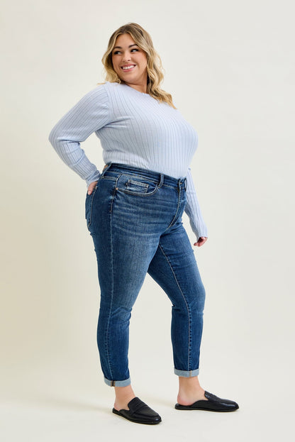 Addison Mid Rise Classic Cuffed Boyfriend Jeans- PLUS