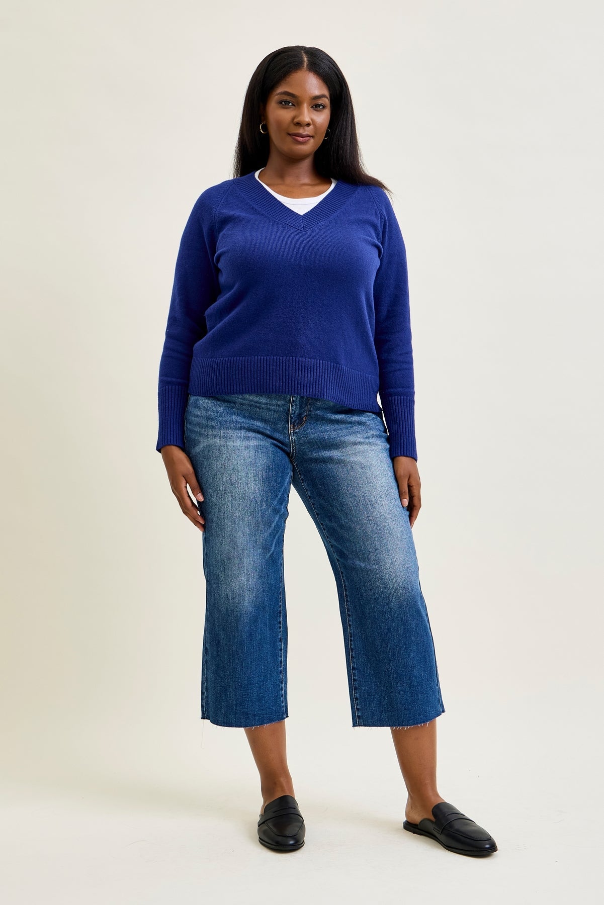 Dolly High Rise Back Pocket Classic Cropped Wide Leg Jeans - PLUS