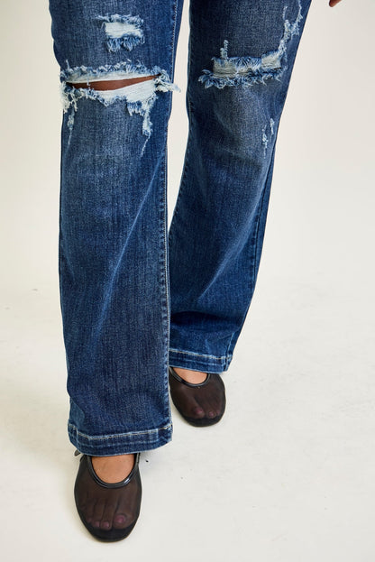 Lucy Mid Rise Hand Sand & Mildly Distressed Bootcut Jeans - PLUS