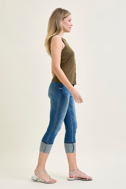 Kayla High Rise Tummy Control Back Shield Pockets & Cuff Capri