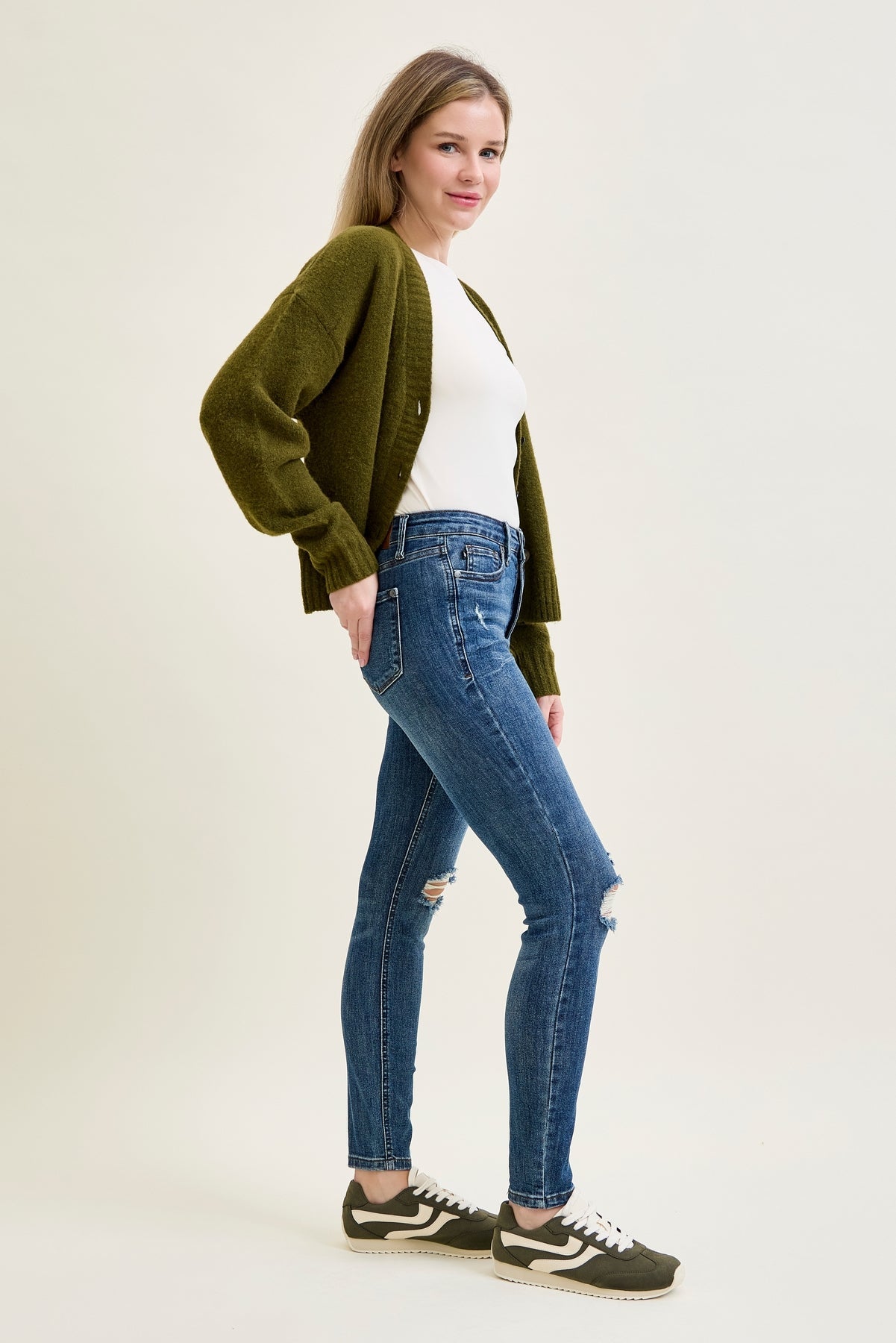 Freya Mid Rise Tummy Control Distressed Skinny