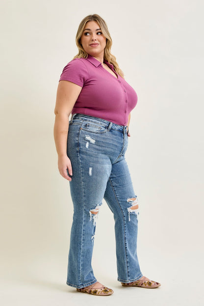 Faye Stone Wash Ripped Bootcut Jeans - PLUS