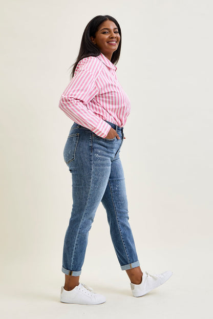 Margot High Rise Bleach Splash Boyfriend Jeans - PLUS