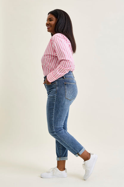 Margot High Rise Bleach Splash Boyfriend Jeans - PLUS