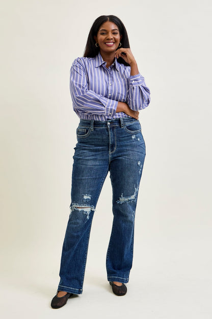 Lucy Mid Rise Hand Sand & Mildly Distressed Bootcut Jeans - PLUS