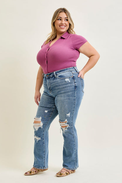 Faye Stone Wash Ripped Bootcut Jeans - PLUS