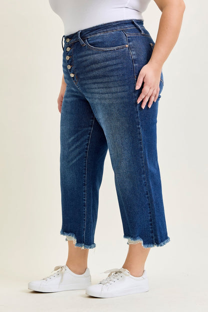 Wren High Rise Button Fly Distressed Hem Crop Wide - PLUS