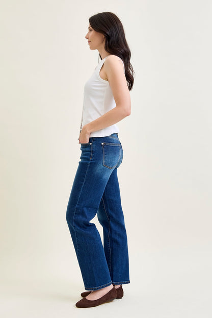 Aubrey Mid Rise Side Seam Detail Straight Jeans