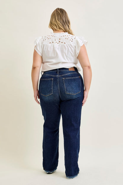 Selena Mid Rise Straight Leg with Fray Hem - PLUS