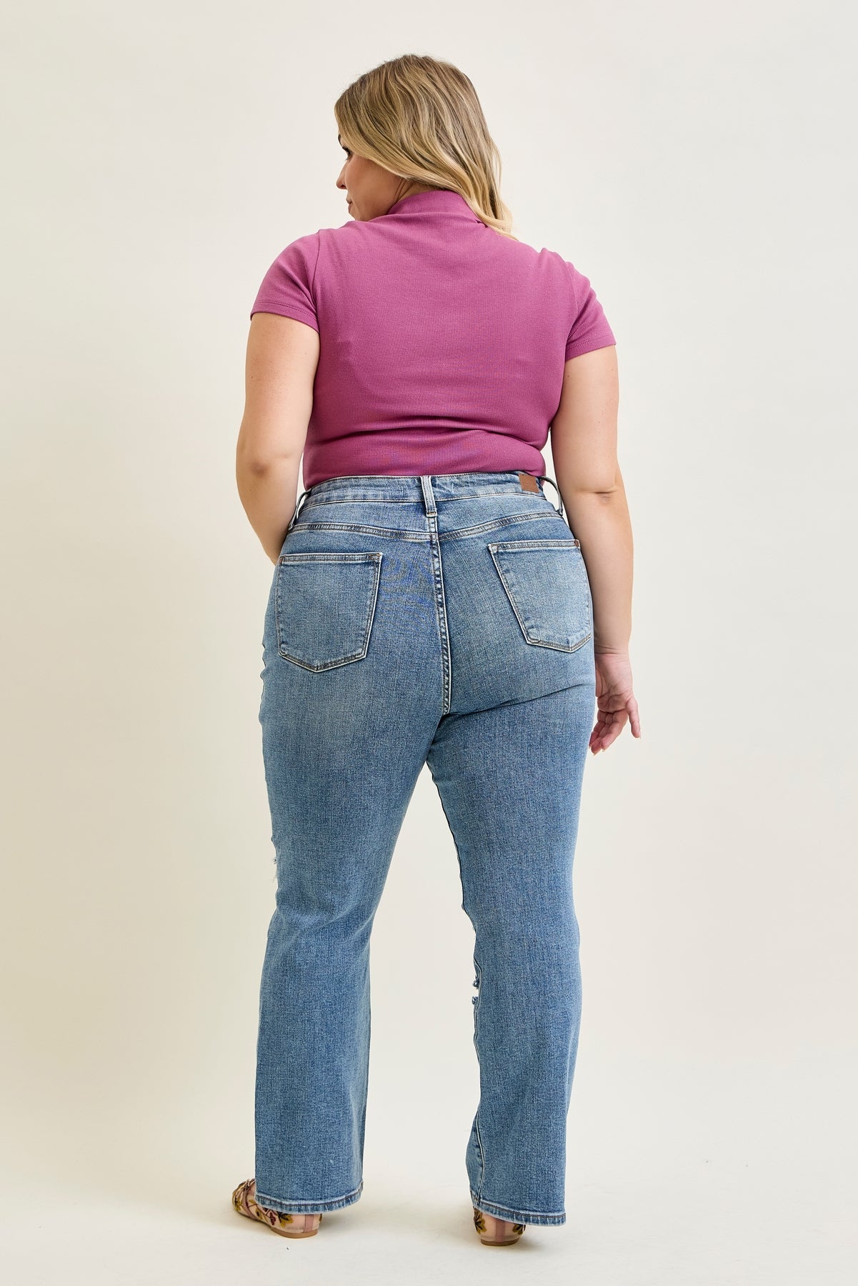 Faye Stone Wash Ripped Bootcut Jeans - PLUS