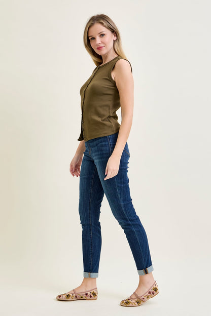 Hailey High Rise Pull On Double Cuffed Slim Jeans
