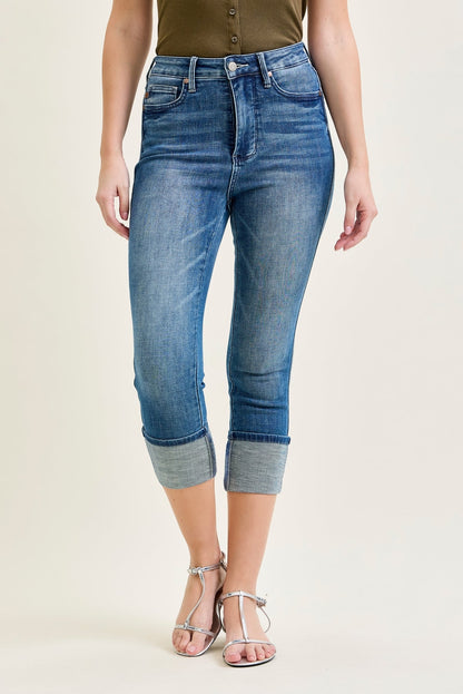 Kayla High Rise Tummy Control Back Shield Pockets & Cuff Capri