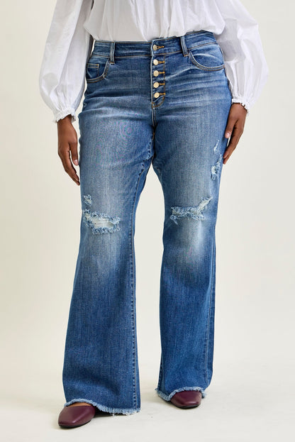 Indie Mid Rise Flare Jeans – Buttoned Up and Ready to Flaunt - PLUS