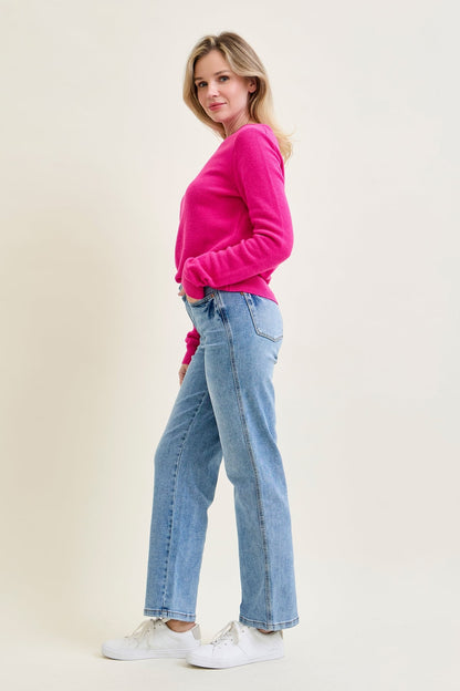 Haven Mid Rise Tummy Control Vintage Wash Straight Jeans