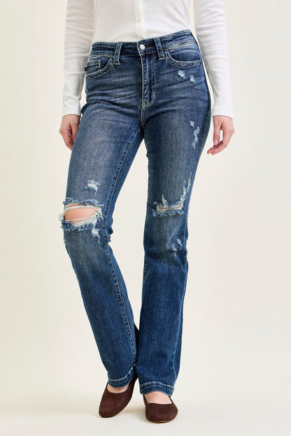 Lucy Mid Rise Hand Sand & Mildly Distressed Bootcut Jeans