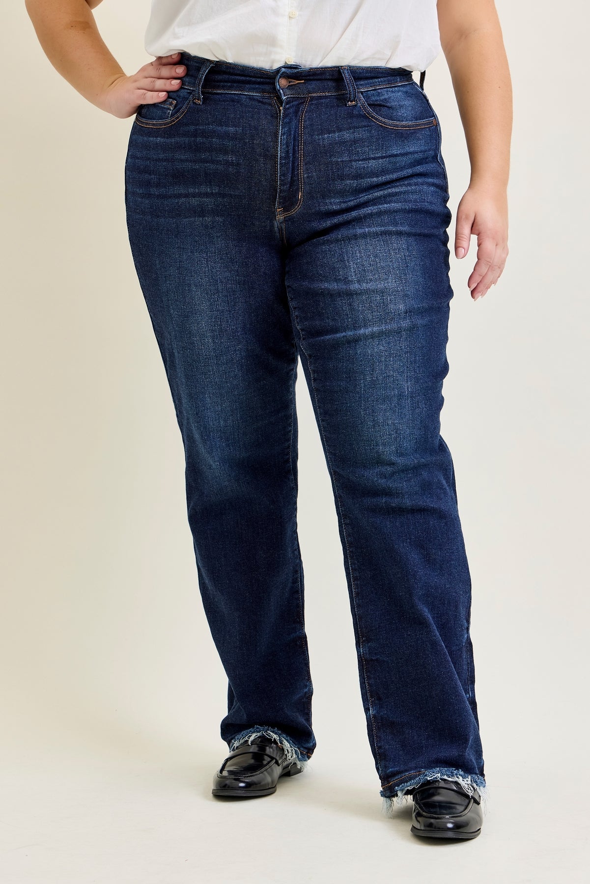 Selena Mid Rise Straight Leg with Fray Hem - PLUS