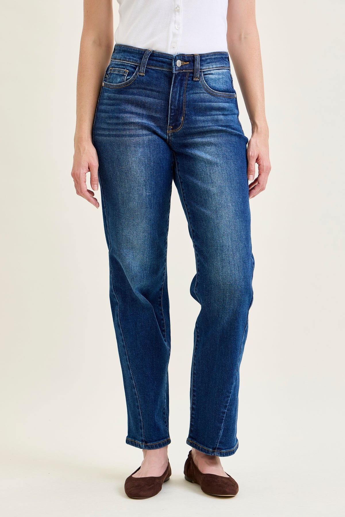 Aubrey Mid Rise Side Seam Detail Straight Jeans