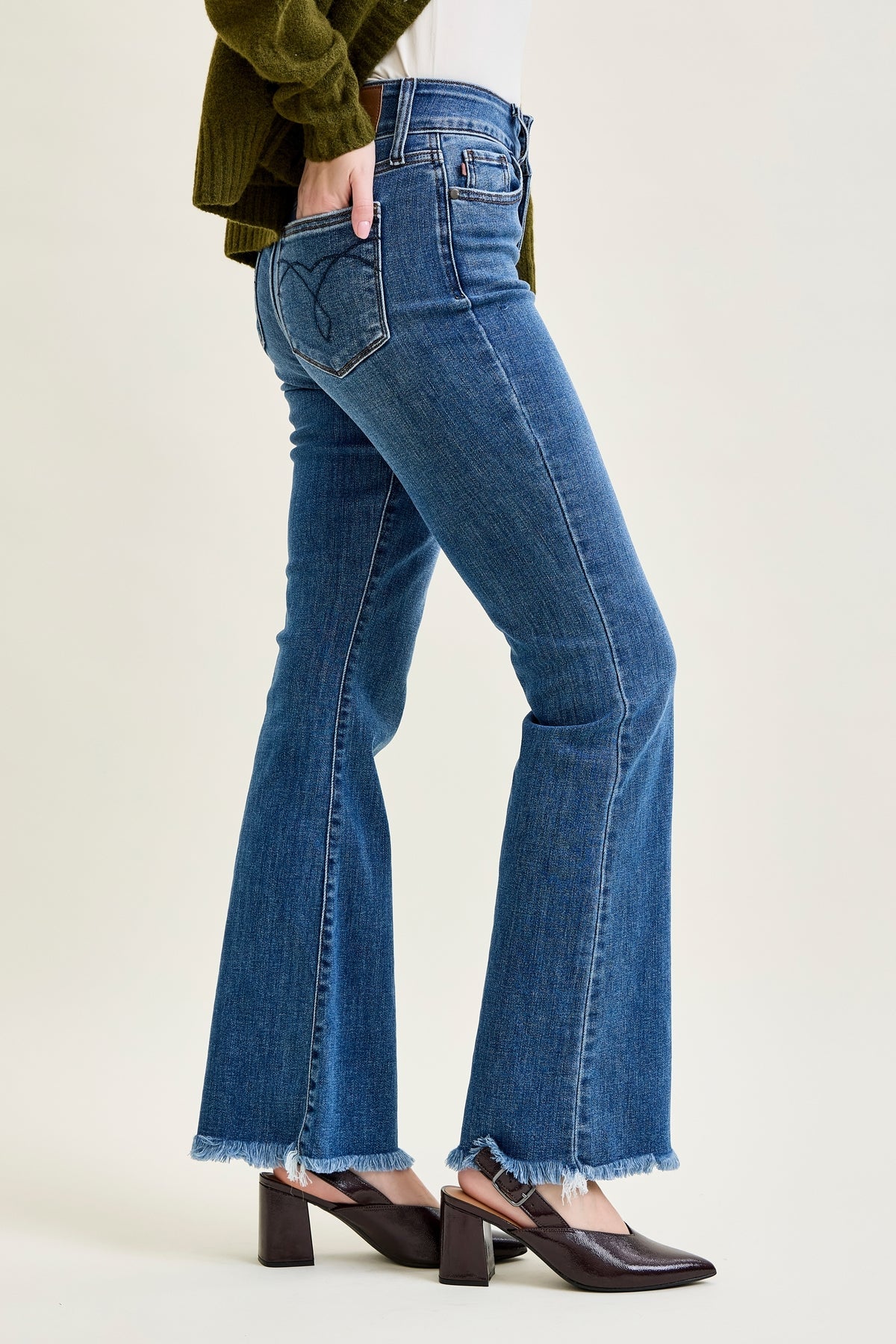 Daisy Bootcut with Double-Button Waist and Frayed Hem