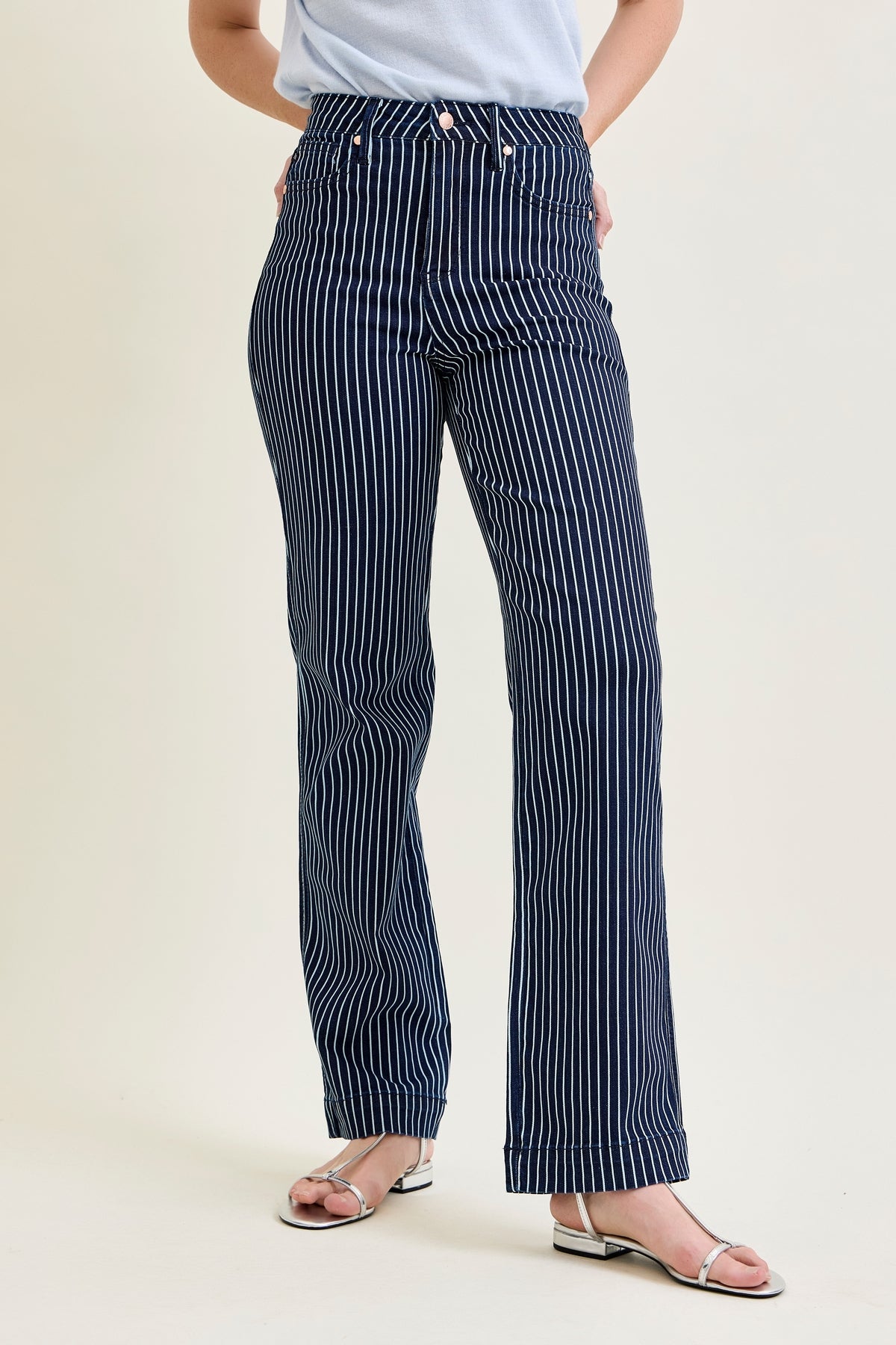 Vetti High Rise Tummy Control Striped Straight Fit