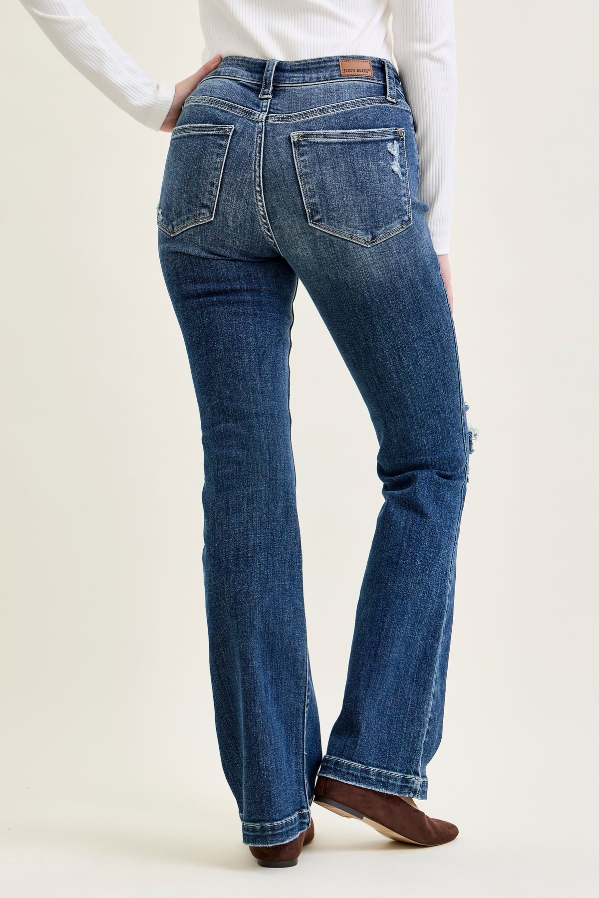 Lucy Mid Rise Hand Sand & Mildly Distressed Bootcut Jeans