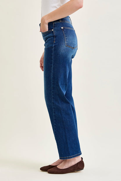 Aubrey Mid Rise Side Seam Detail Straight Jeans