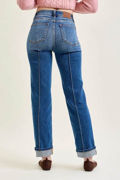 Sally High Rise Front Seam Detail & Cuffed Straight Fit Jeans