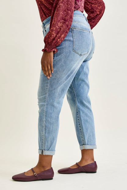Michelle Mid Rise Vintage Wash Boyfriend Jeans - PLUS
