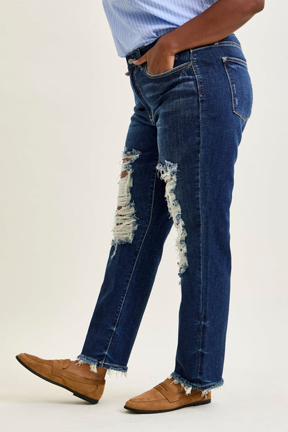 Lisse Mid Rise Ripped Straight Fit Jeans - PLUS