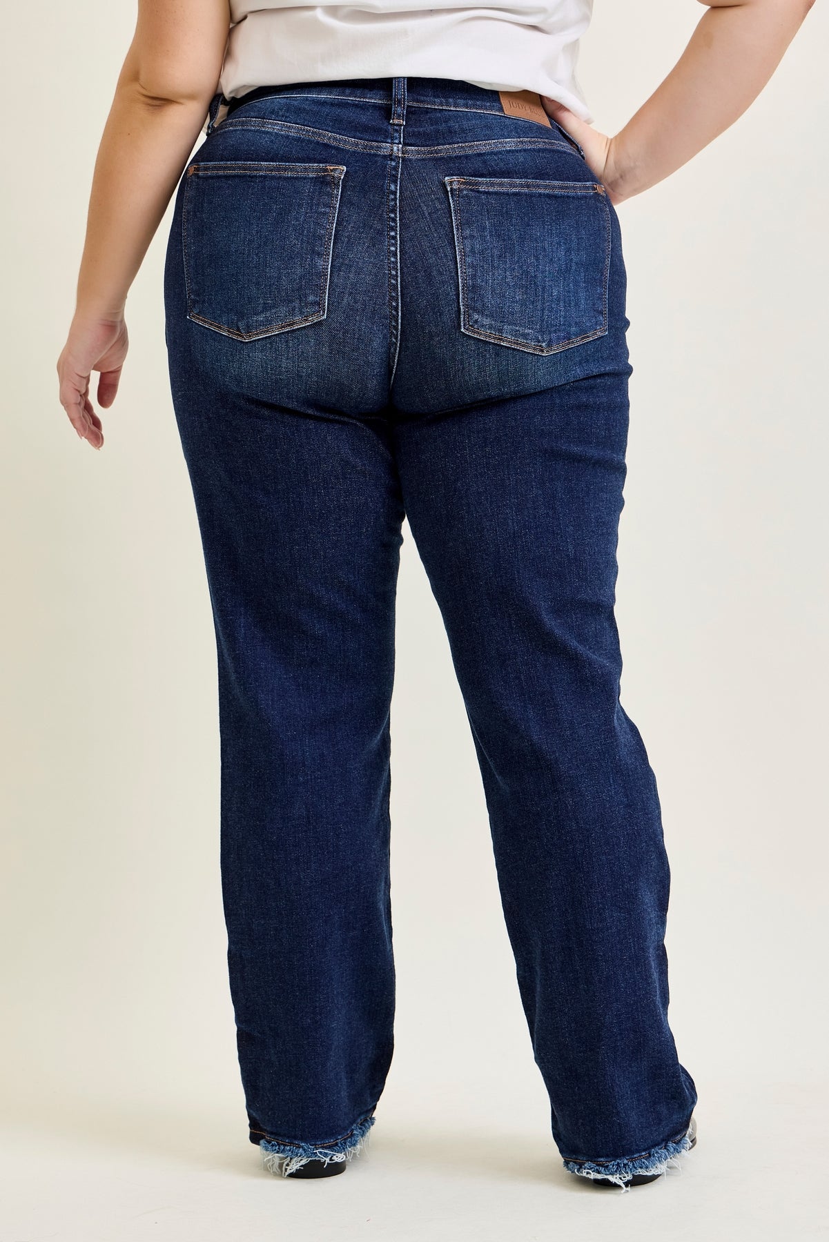 Selena Mid Rise Straight Leg with Fray Hem - PLUS