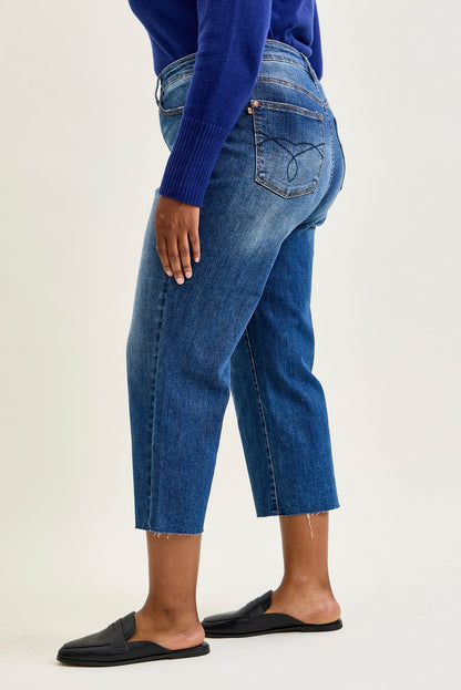 Dolly High Rise Back Pocket Classic Cropped Wide Leg Jeans - PLUS