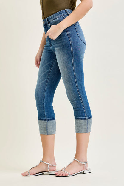 Kayla High Rise Tummy Control Back Shield Pockets & Cuff Capri