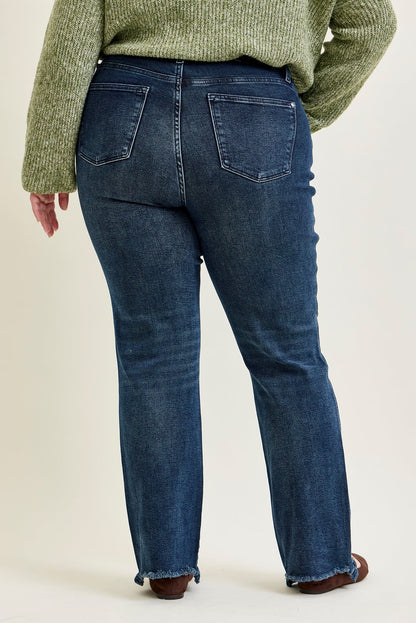 Lisa High Rise Button Fly Hem Distressed Straight Jeans - PLUS