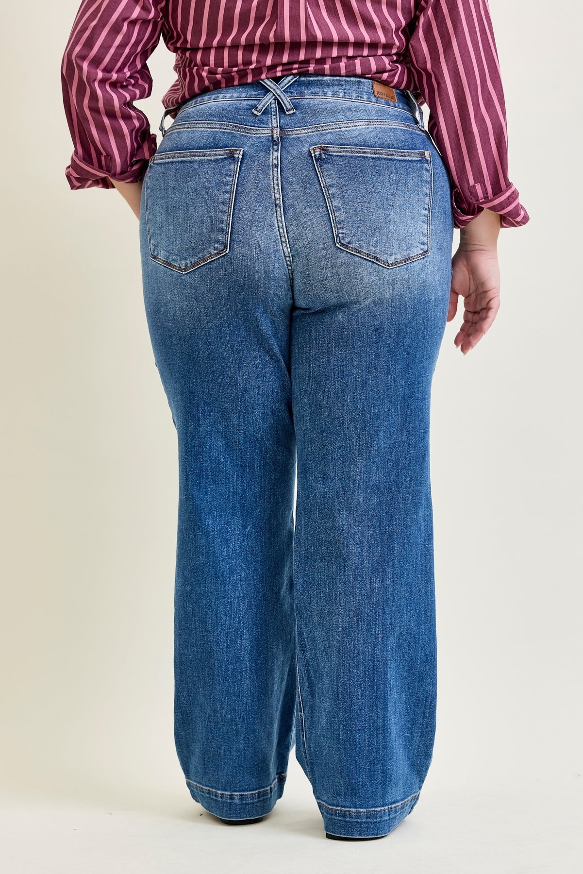 Clementine High Rise Double Button Wide Leg Denim Jeans - PLUS