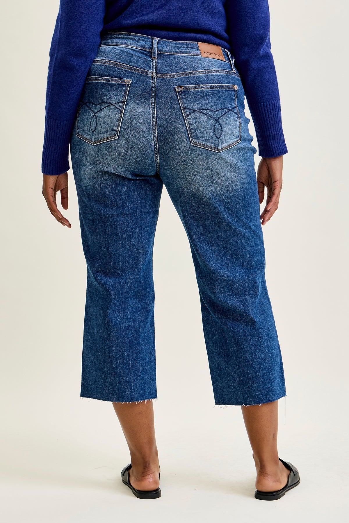 Dolly High Rise Back Pocket Classic Cropped Wide Leg Jeans - PLUS