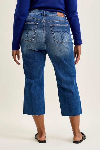 Dolly High Rise Back Pocket Classic Cropped Wide Leg Jeans - PLUS