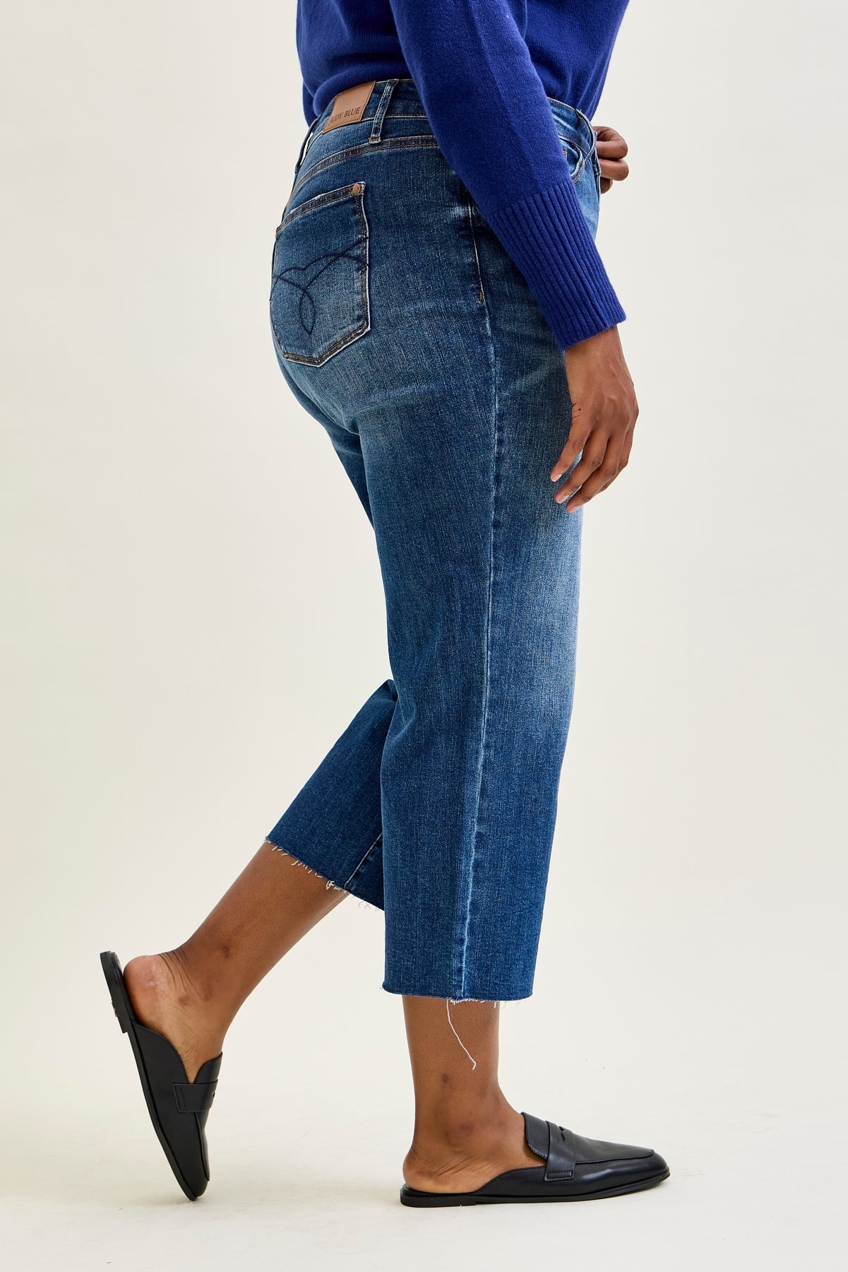 Dolly High Rise Back Pocket Classic Cropped Wide Leg Jeans - PLUS