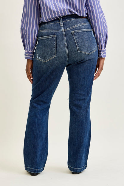 Lucy Mid Rise Hand Sand & Mildly Distressed Bootcut Jeans - PLUS