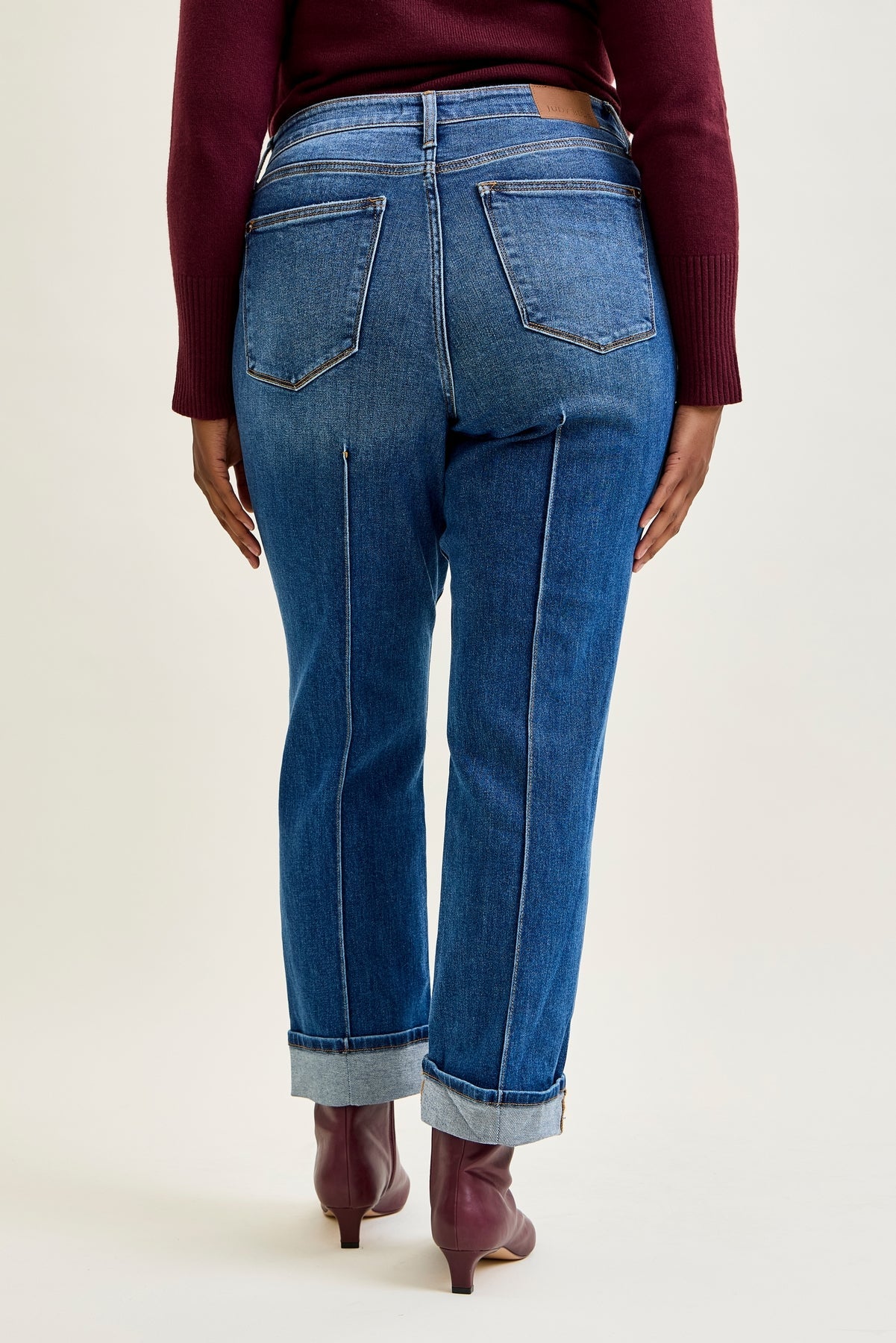 Sally High Rise Front Seam Detail & Cuffed Straight Fit Jeans - PLUS