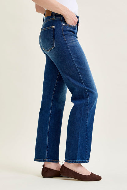 Aubrey Mid Rise Side Seam Detail Straight Jeans
