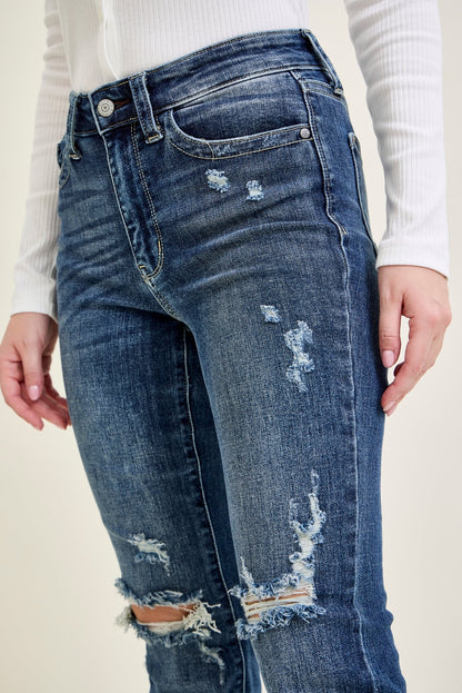 Lucy Mid Rise Hand Sand & Mildly Distressed Bootcut Jeans