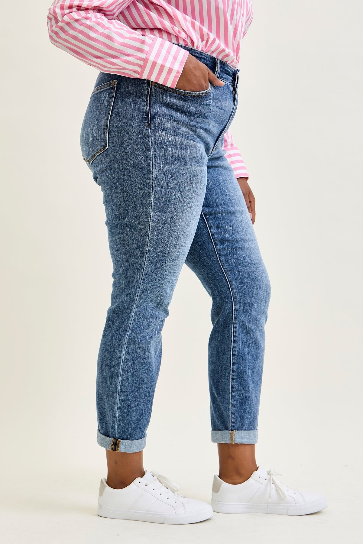 Margot High Rise Bleach Splash Boyfriend Jeans - PLUS